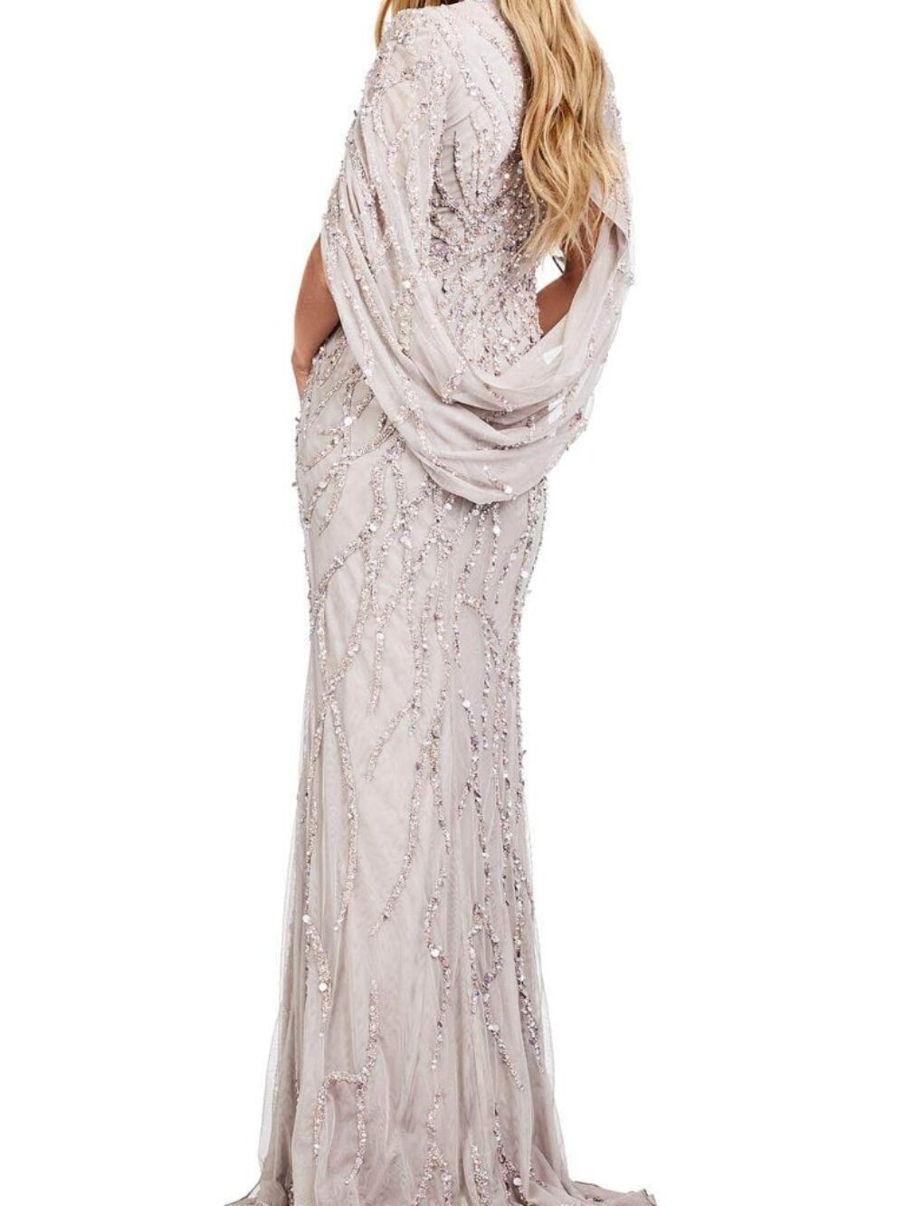NWT Ashley Lauren 11430 Cape Sleeve Mother of the Bride Dress Marble size 12 - Picture 3 of 6